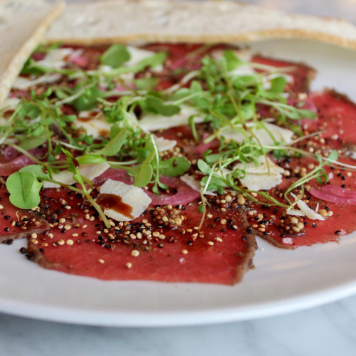 Bison Carpaccio dish at Proof Kitchen + Lounge in Waterloo Ontario