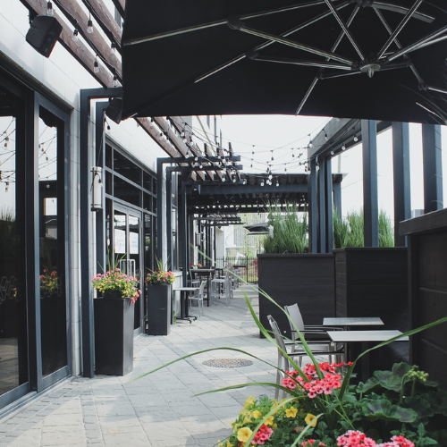 Outside patio in Uptown Waterloo Ontario at Proof Kitchen + Lounge