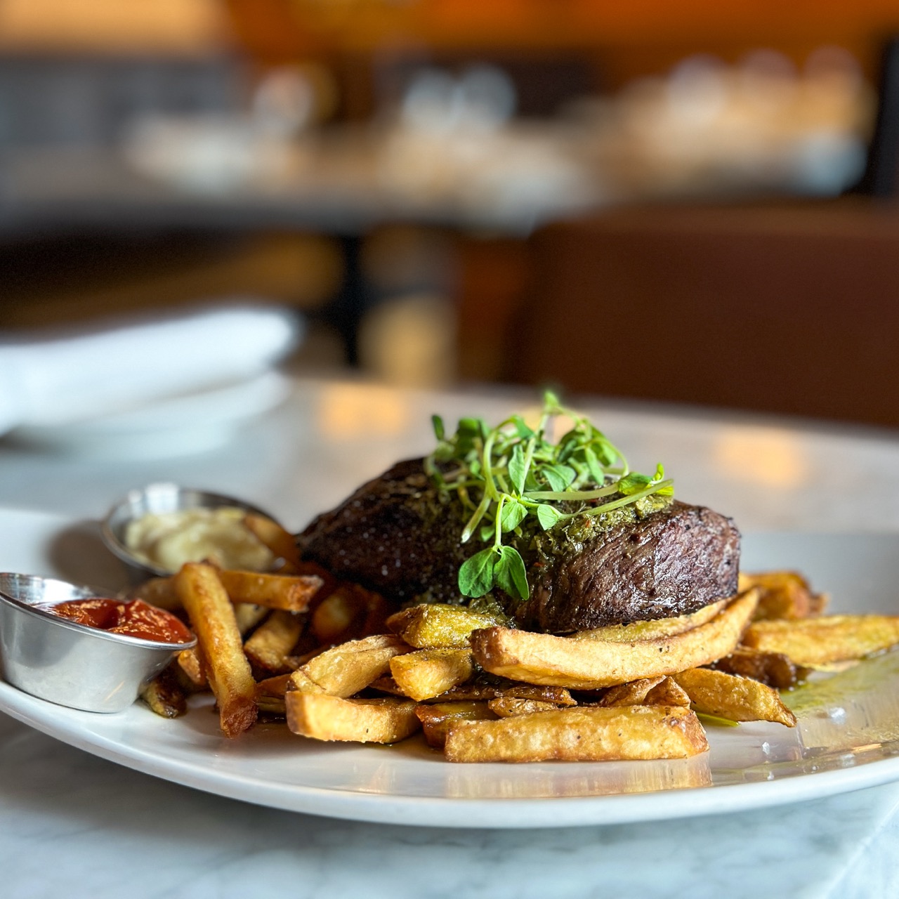 Steak and fries Proof Kitchen Lounge in Waterloo, ON